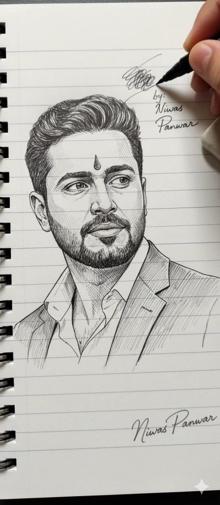 AI line art portrait with realistic ink details