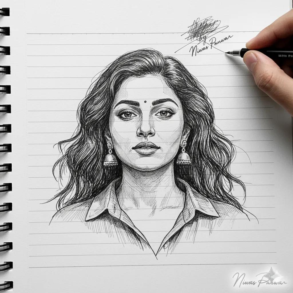 AI photo to ink sketch with fine line detailing