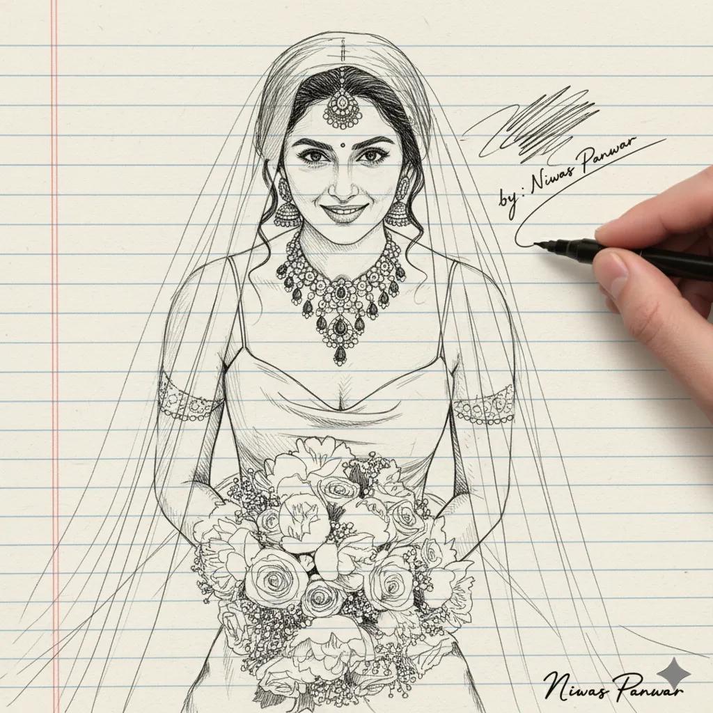 Realistic portrait sketch on notebook paper